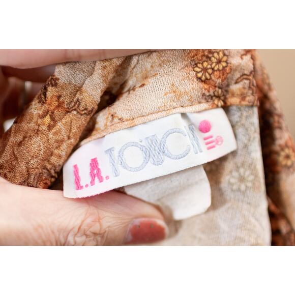 Vintage Y2K Boho Blouse M, Brown Cream Paisley Sheer Lace-Up V-Neck Hippie Shirt - Picture 7 of 13